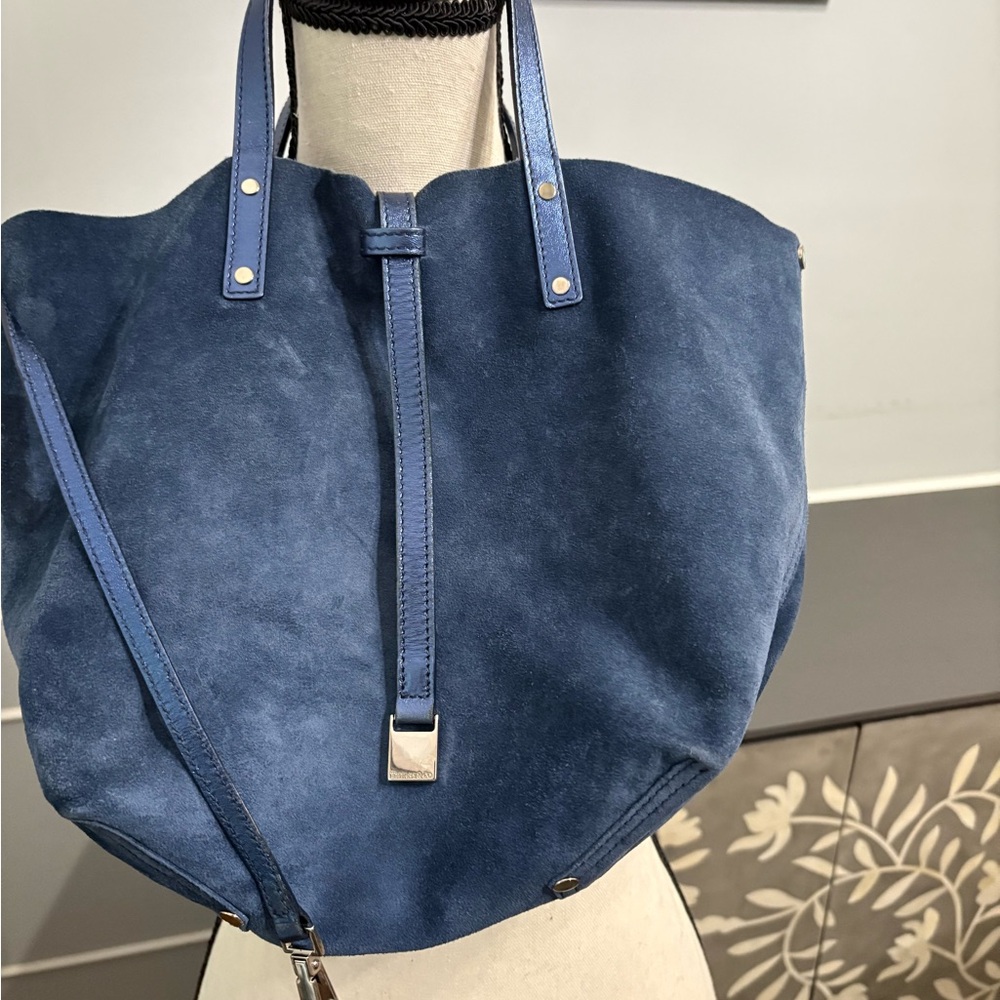 Elegant Blue Suede Reversible Tote Bag